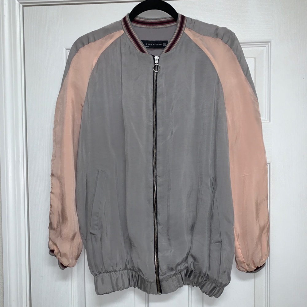 Zara Pink Satin Bomber Jacket